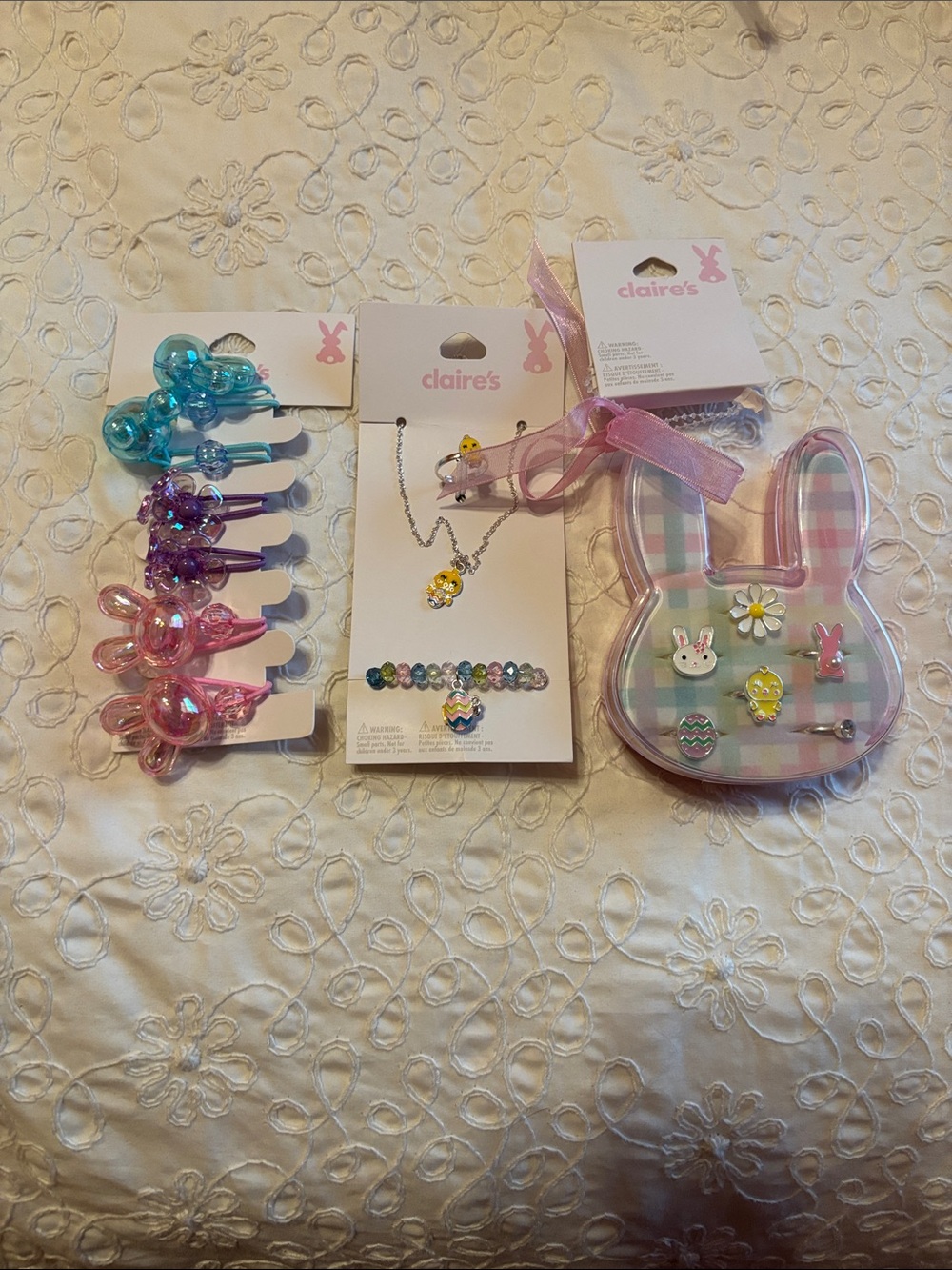 Claire's Pastel Bunny Jewelry & Hair Clip Set - Pink, Blue, Purple